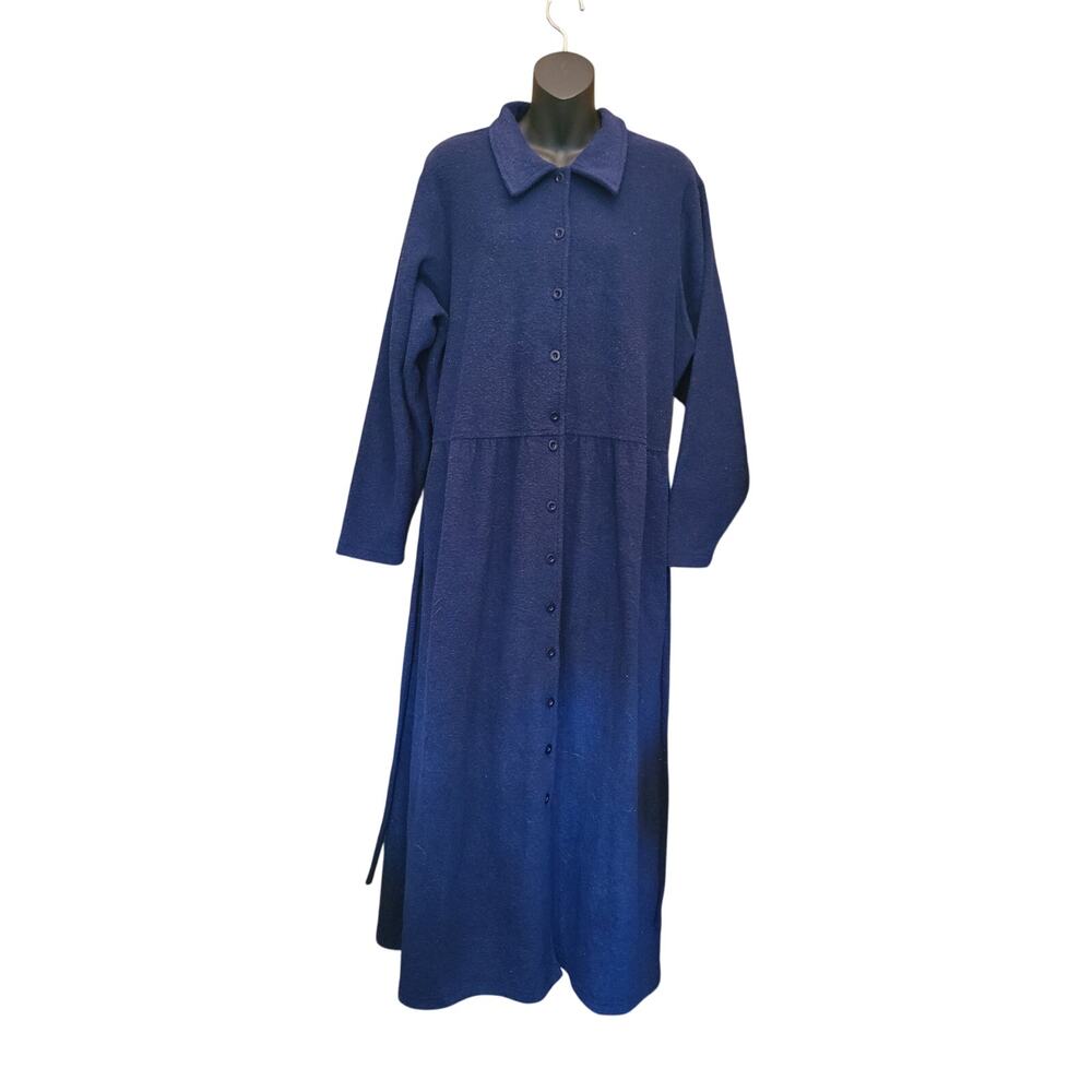 Woman's LL Bean long fleece robe dress nightgown house coat XL full button long